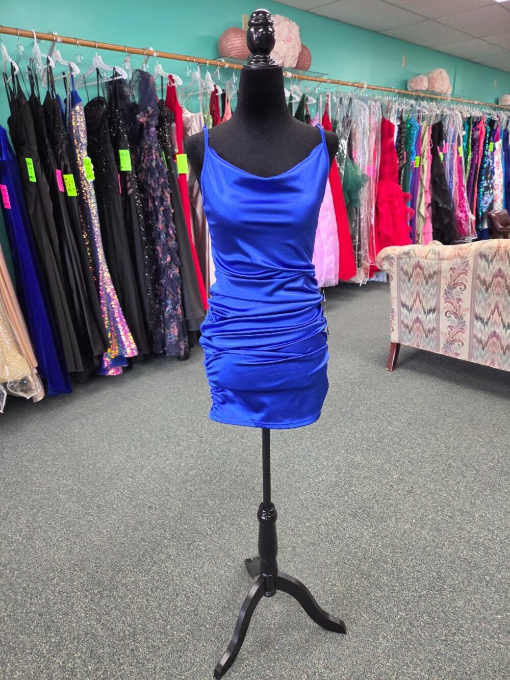Private Label Misty Size 4 Royal Blue Satin Short Mini Homecoming Formal Dress